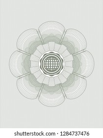 Green money style rosette with international icon inside