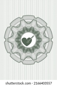 Green money style rosette. with love icon inside