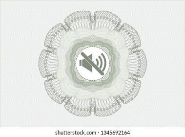 Green money style rosette with mute icon inside