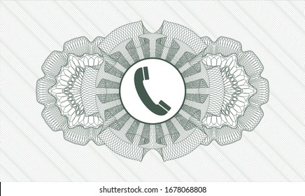 Green money style rosette with old phone icon inside