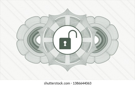 Green money style rosette with open lock icon inside