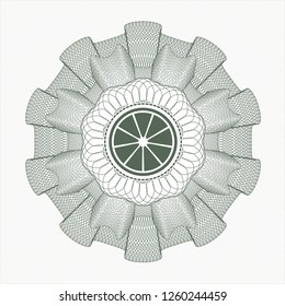 Green money style rosette with orange icon inside