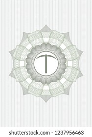 Green money style rosette with pickaxe icon inside