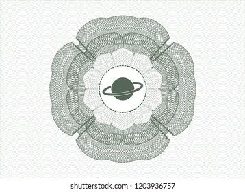 Green money style rosette with planet, saturn icon inside