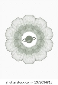 Green money style rosette with planet, saturn icon inside