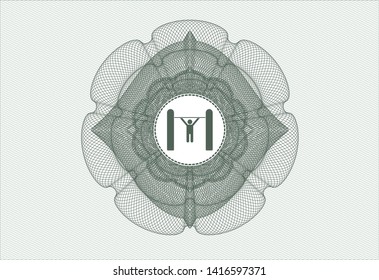 Green money style rosette with pull up icon inside