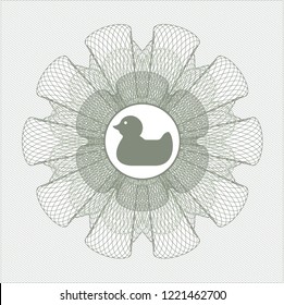 Green money style rosette with rubber duck icon inside