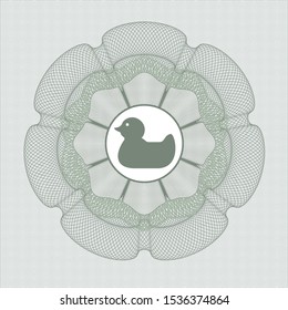 Green money style rosette with rubber duck icon inside