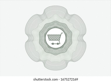 Green money style rosette with shopping cart icon inside
