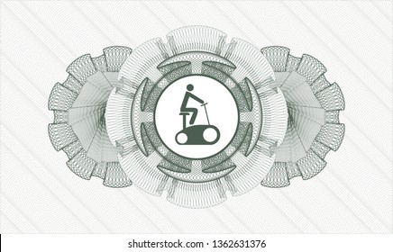 Green money style rosette with stationary bike icon inside