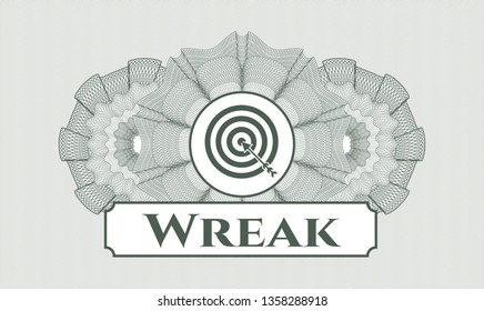 Green money style rosette with target, business icon and Wreak text inside