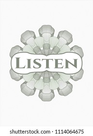  Green money style rosette with text Listen inside