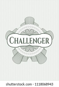 Green money style rosette with text Challenger inside
