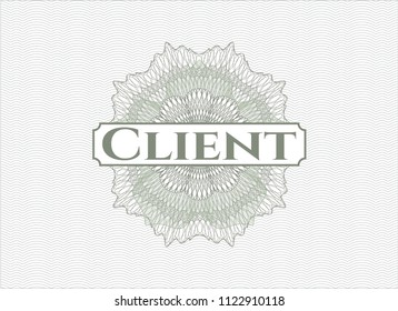 Green money style rosette with text Client inside