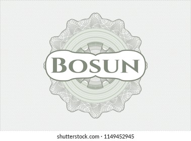 Green money style rosette with text Bosun inside