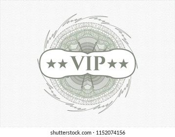 Green money style rosette with text VIP inside