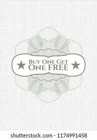 Green money style rosette with text Buy one get One Free inside
