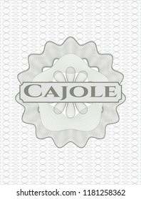 Green money style rosette with text Cajole inside