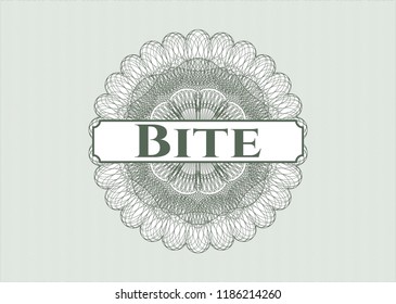 Green money style rosette with text Bite inside