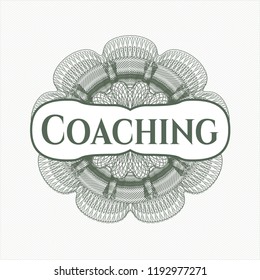 Green money style rosette with text Coaching inside