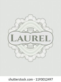 Green money style rosette with text Laurel inside