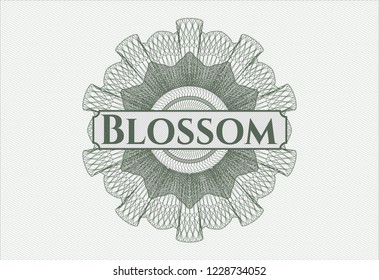 Green money style rosette with text Blossom inside