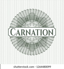 Green money style rosette with text Carnation inside