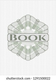 Green money style rosette with text Book inside