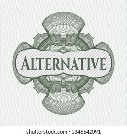 Green money style rosette with text Alternative inside