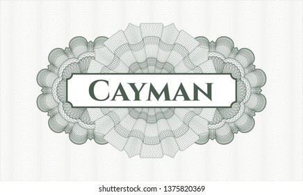 Green money style rosette with text Cayman inside