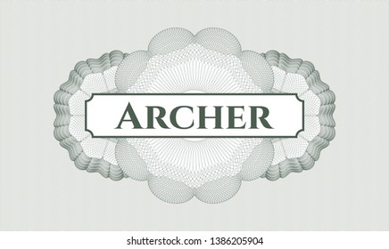 Green money style rosette with text Archer inside