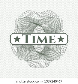 Green money style rosette with text Time inside