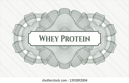 Green money style rosette with text Whey Protein inside