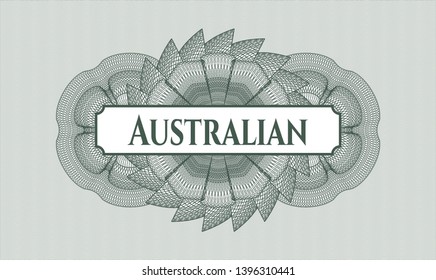 Green money style rosette with text Australian inside