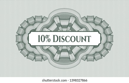 Green money style rosette with text 10% Discount inside