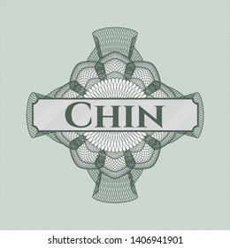 Green money style rosette with text Chin  inside