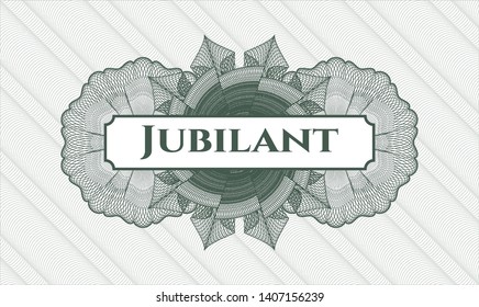 Green money style rosette with text Jubilant inside