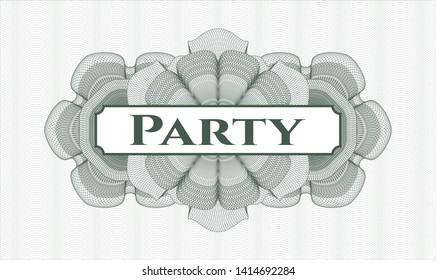 Green money style rosette with text Party inside