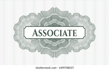 Green money style rosette with text Associate inside