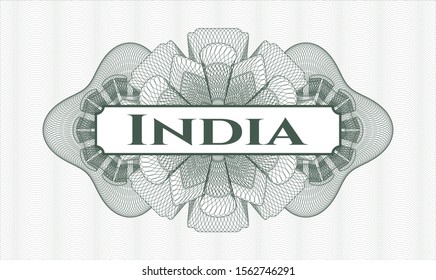 Green money style rosette with text India inside