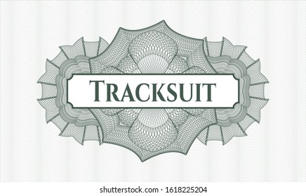 Green money style rosette with text Tracksuit inside