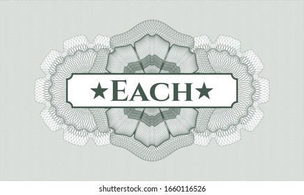 Green money style rosette with text Each inside
