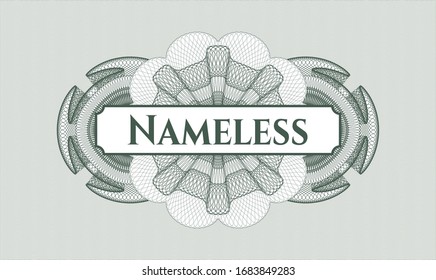 Green money style rosette with text Nameless inside