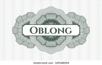Green money style rosette with text Oblong inside