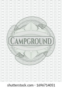 Rosette estilo dinero verde con texto Campground