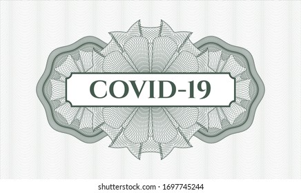 Green money style rosette with text COVID-19 inside