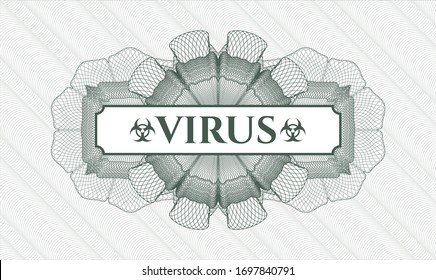 Rosette estilo dinero verde con texto Virus dentro