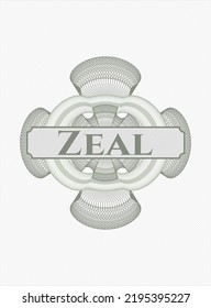 Green money style rosette with text Zeal inside