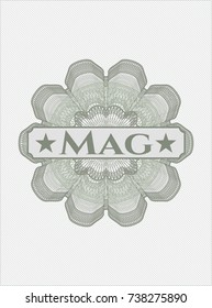 Green money style rosette with text Mag inside