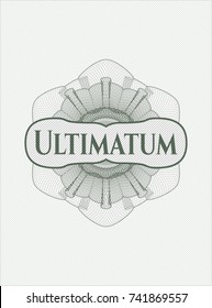 Green money style rosette with text Ultimatum inside